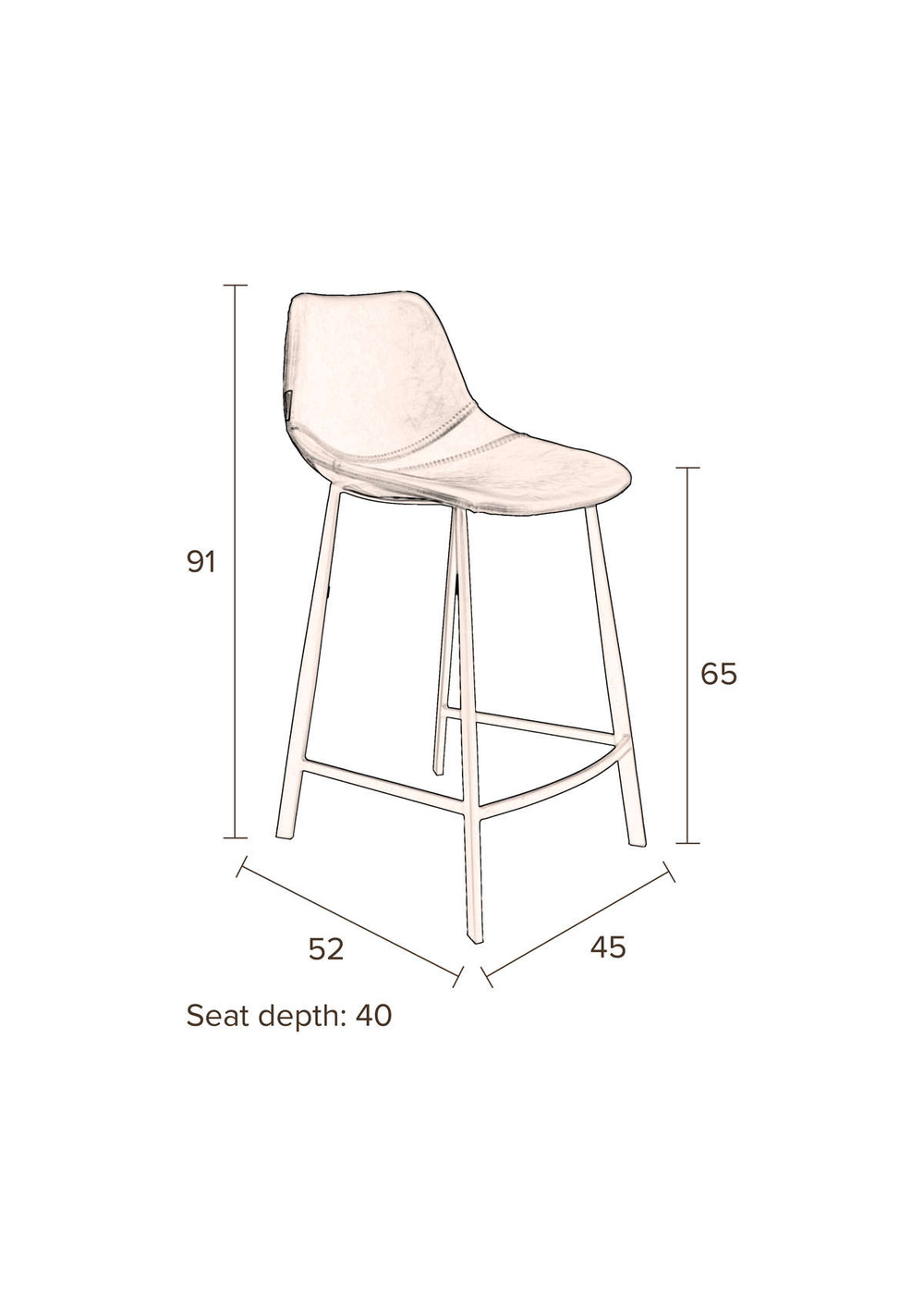 Dutchbone :: Franky orange upholstered bar stool, height 91 cm