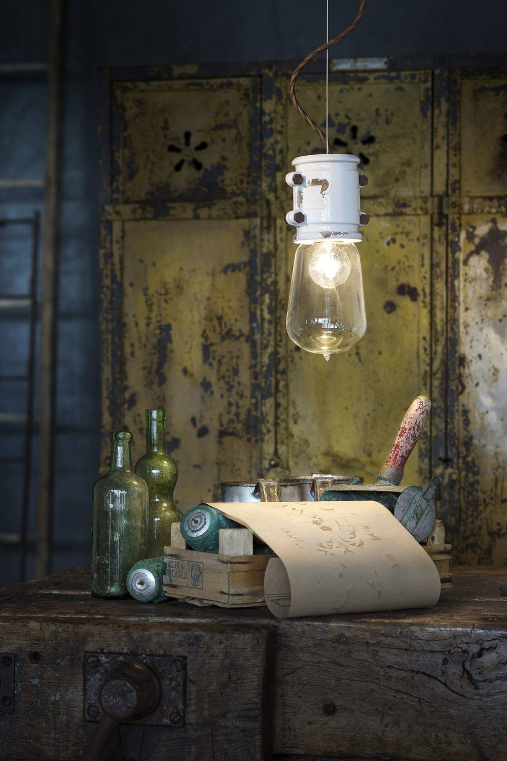 Ferroluce :: Vintage white pendant lamp, diameter 12.5 cm