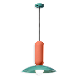 Ferroluce :: Pau orange und grüne Pendelleuchte, Durchmesser 40 cm