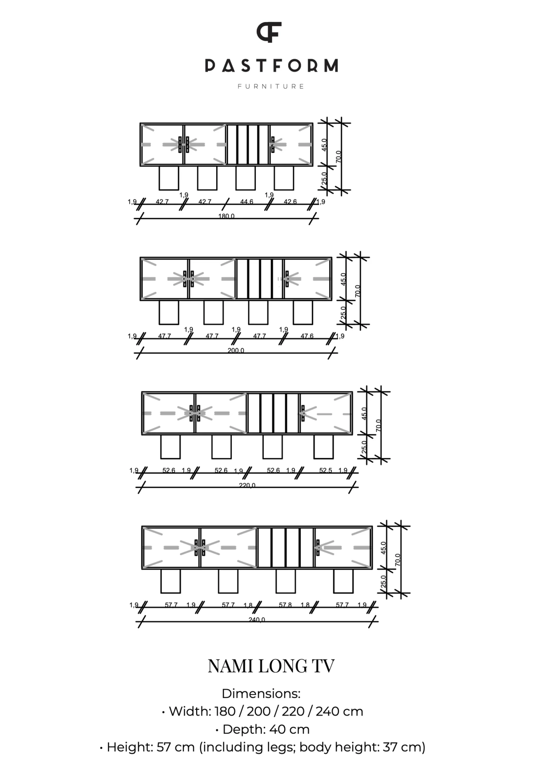 Pastform Furniture :: Drewniana komoda Nami Long TV rozmiar i kolor do wyboru
