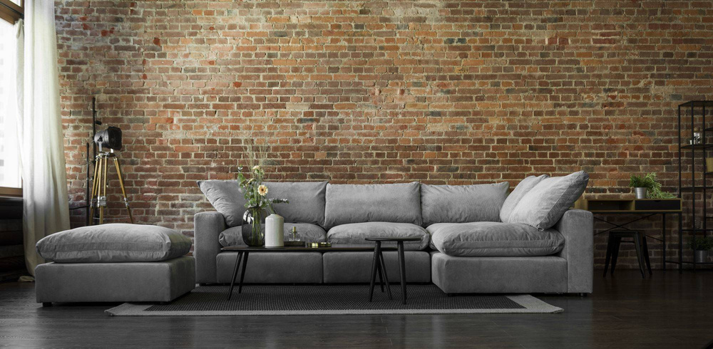 Nordic Line :: Sofa narożna / narożnik prawy tapicerowany Lazy szary 320x88x113 cm