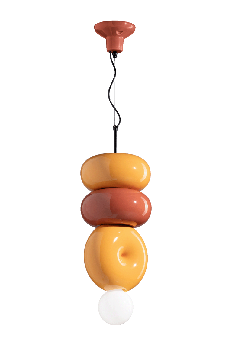 Ferroluce :: Bumbum 3 hanging lamp, height 50 cm, ceramic, yellow and red
