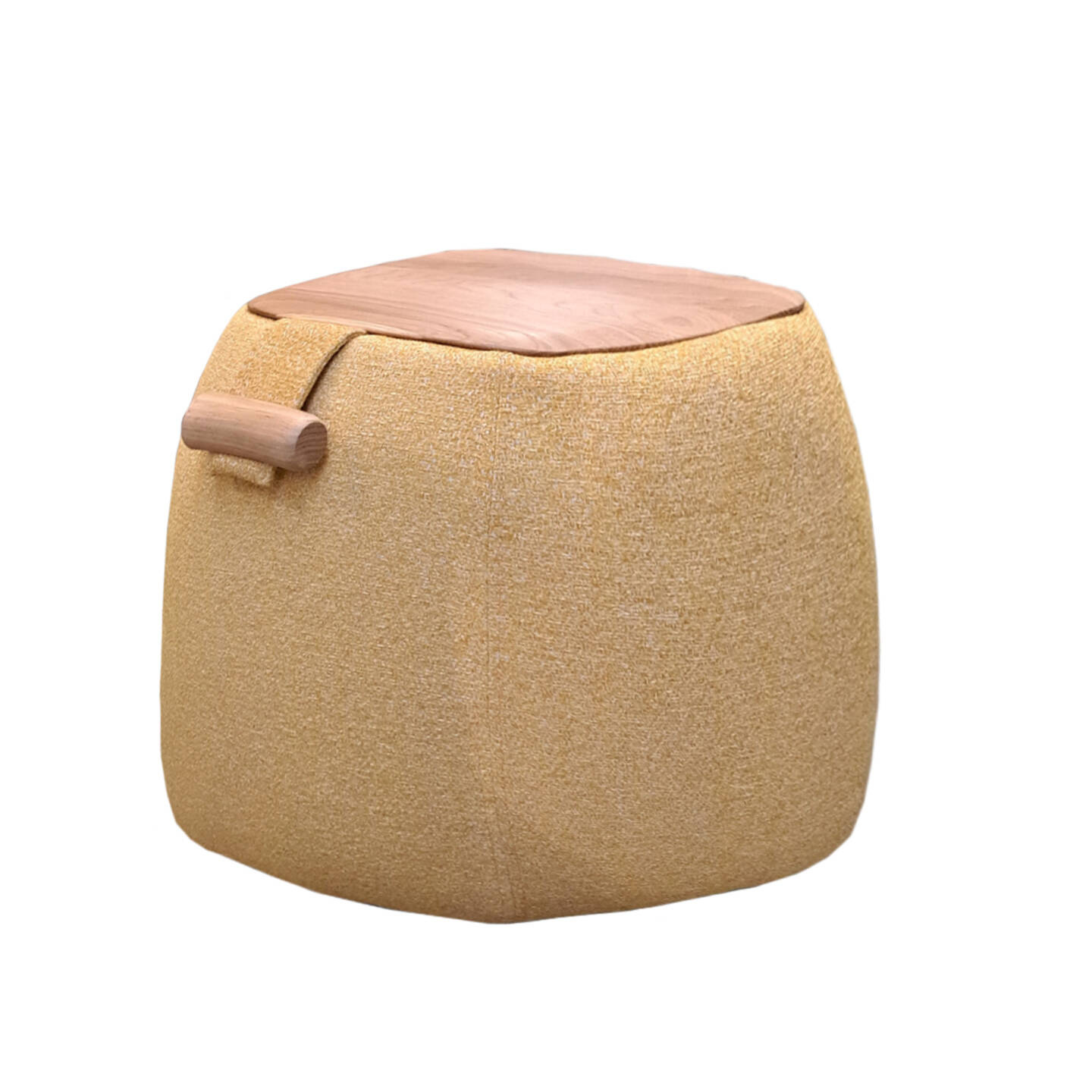 Mobitec :: Thalia senffarbener gepolsterter Pouf/Tisch, Höhe 42 cm, mit Holztablett und Griff