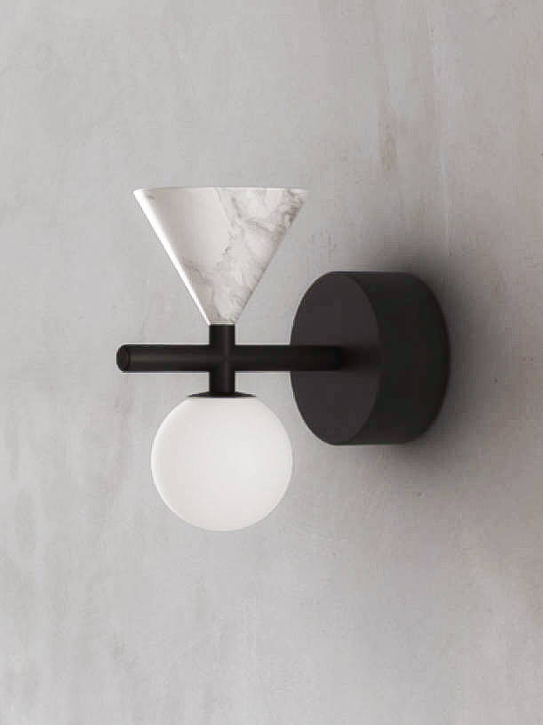 Aromas :: Oneta wall lamp / sconce, depth 14.5 cm, black / white marble