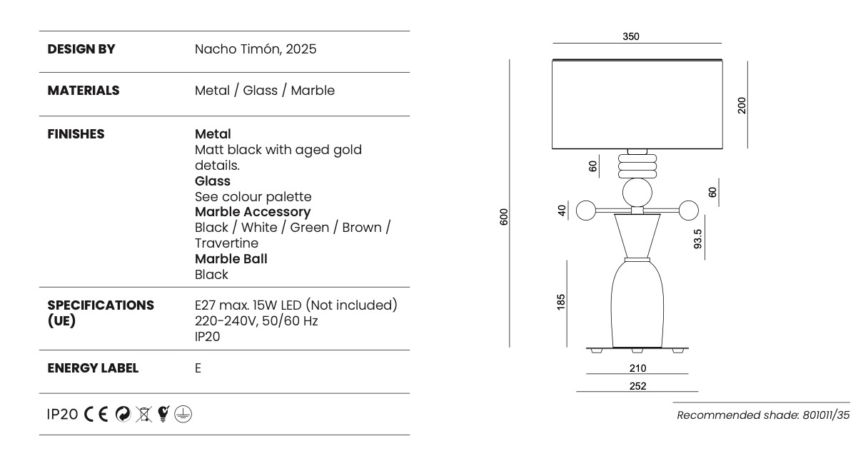 Aromas :: Lampa stołowa Nuro wys. 60 cm kolor do wyboru