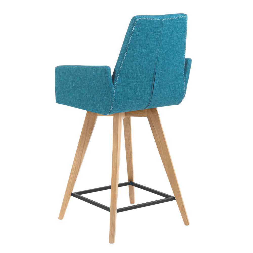 Mobitec :: Mood 43 upholstered bar stool / stool, height 111 cm, blue, with armrests, wooden legs