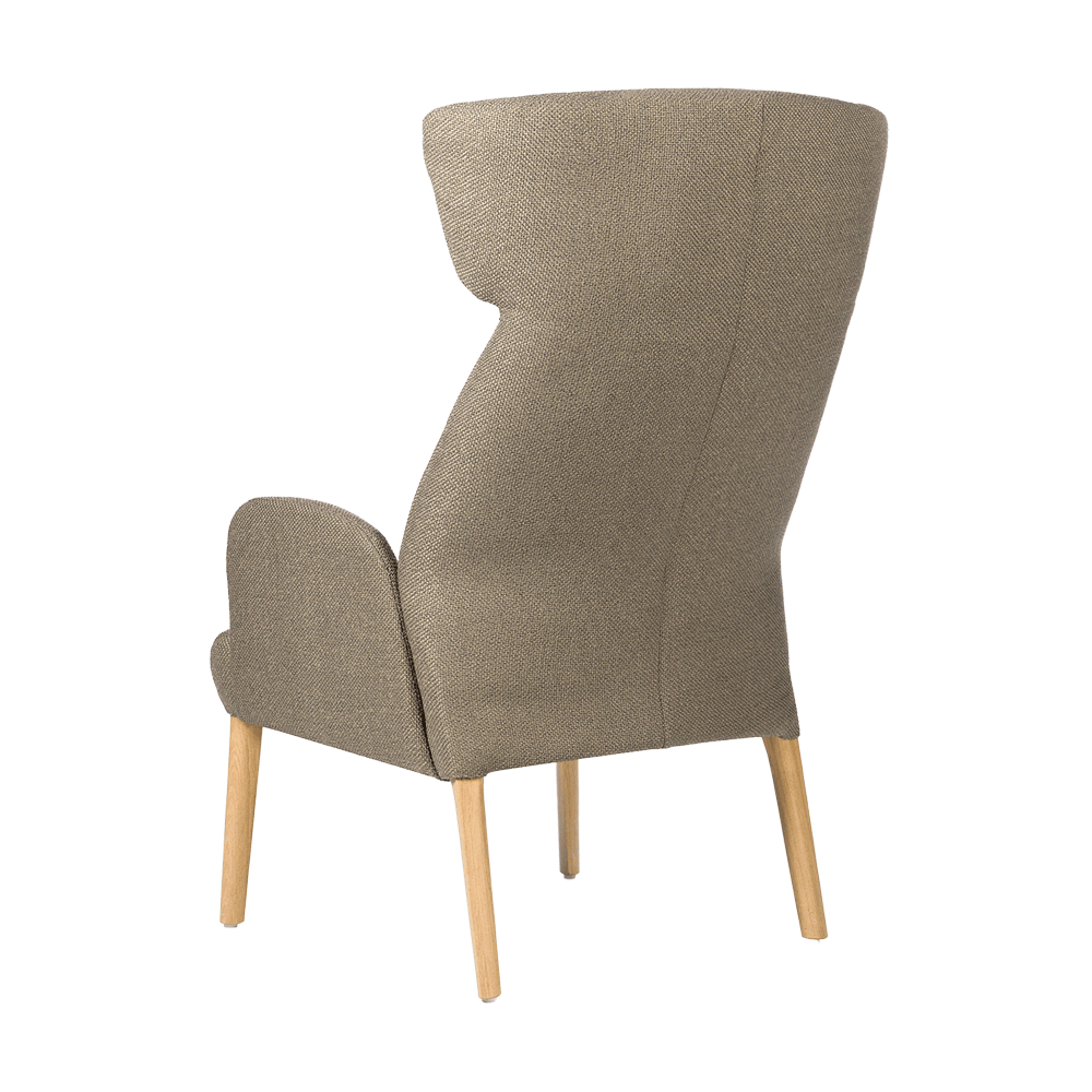 Mobitec :: Enora gray upholstered armchair with high backrest and armrests, 69 cm wide, wooden legs