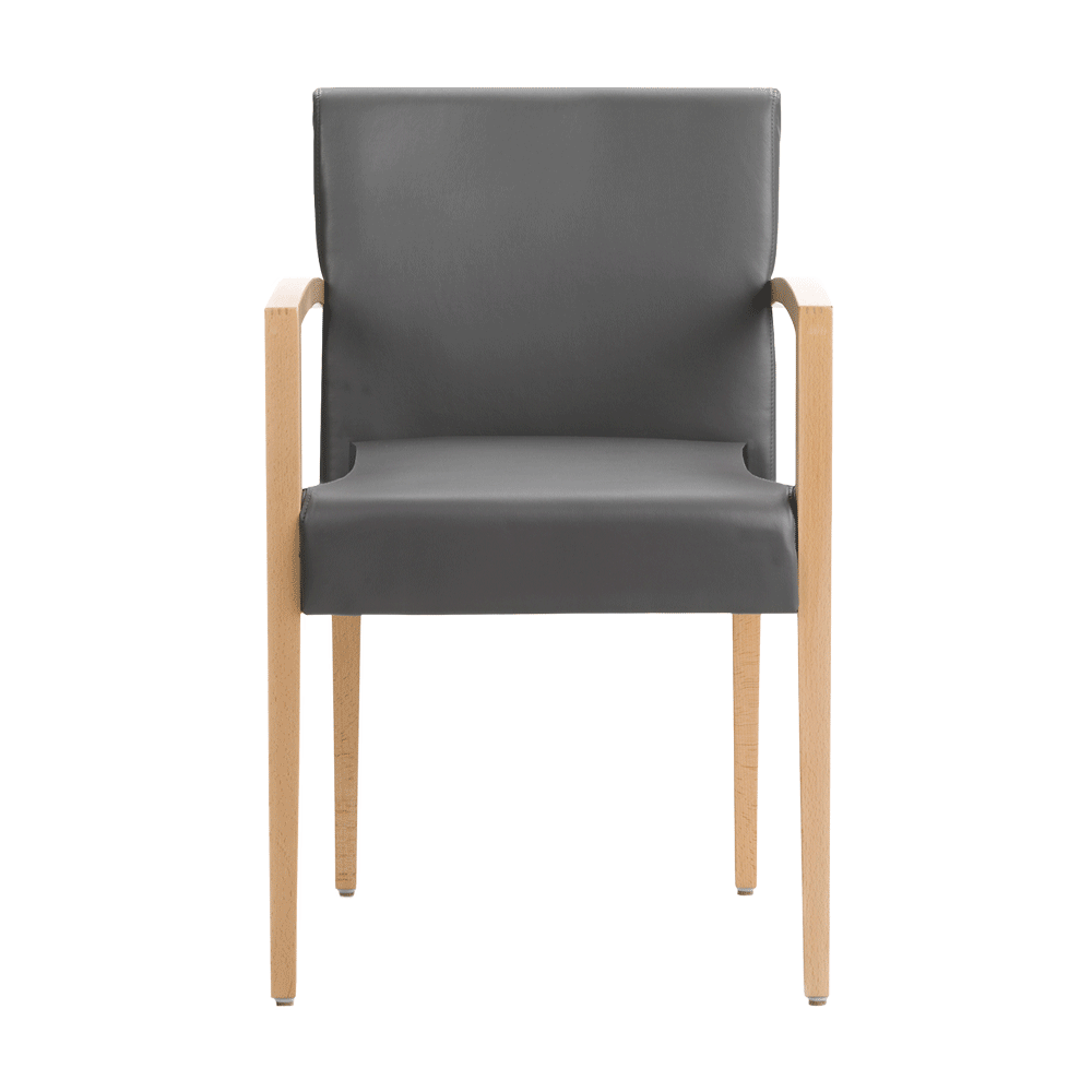 Mobitec :: Shanna C08 gray upholstered chair with armrests, 56 cm wide, wooden legs and armrests