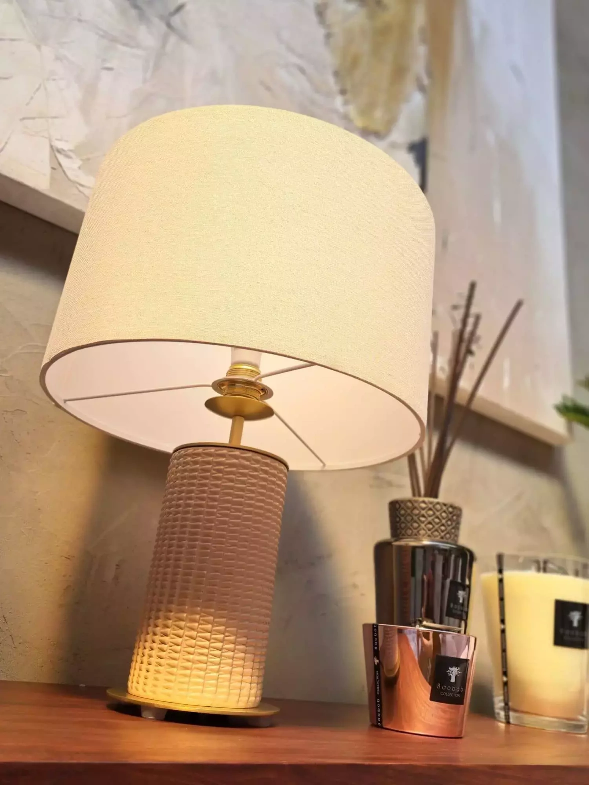 Aromas :: Table lamp Dab 44.6 cm beige with linen shade