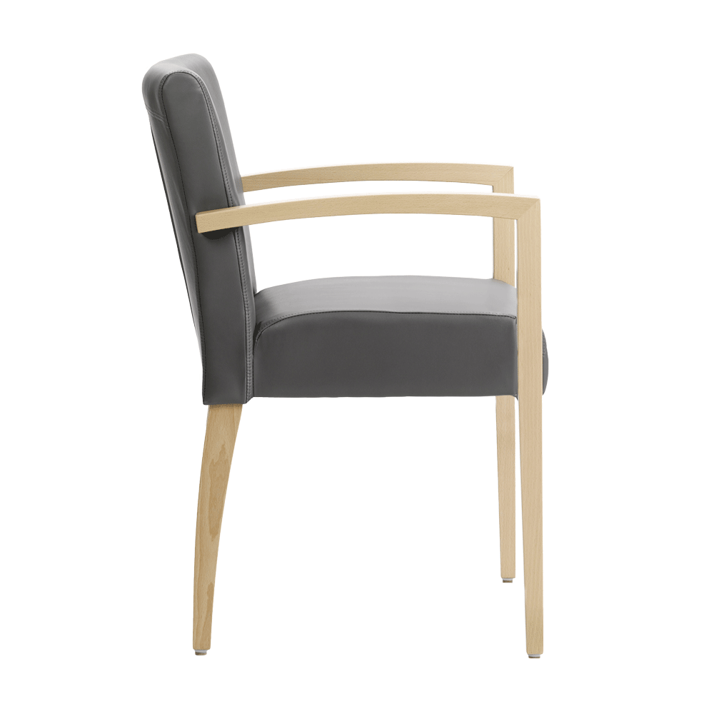 Mobitec :: Shanna C08 gray upholstered chair with armrests, 56 cm wide, wooden legs and armrests