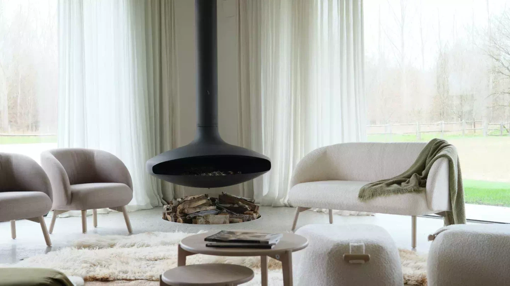 Mobitec :: Thalia upholstered pouf, gray, height 50 cm, with wooden handle