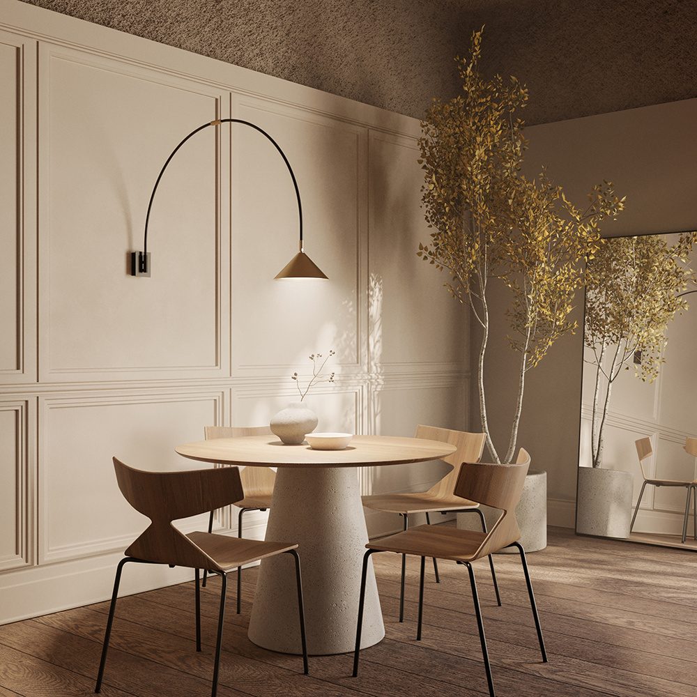 Aromas :: Hinoo Wandleuchte in Schwarz und Gold, Tiefe 111 cm