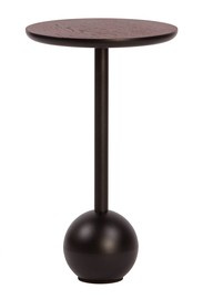 Nordifra :: Boll 300 metal table, black, diameter 30 cm, spherical base, walnut veneer top