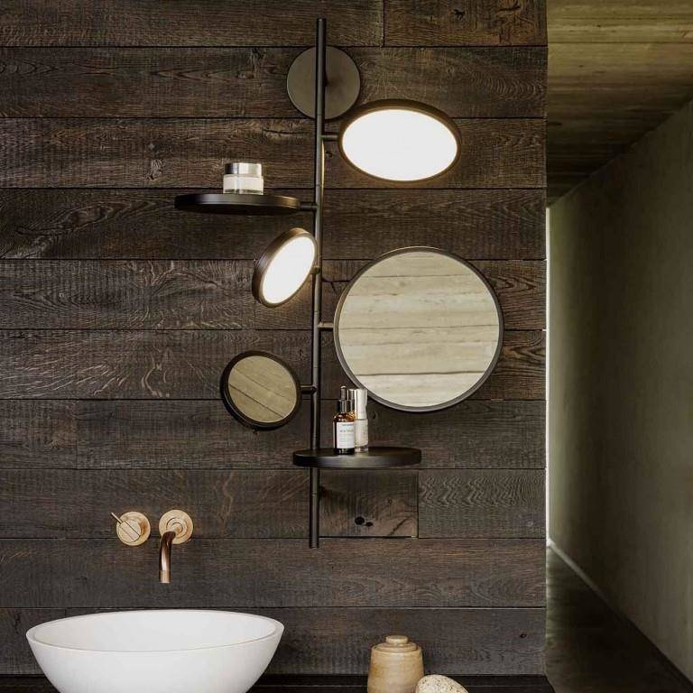 DCW:: Tell Me Stories wall lamp with mirror and shelves, gold, height 86.5 cm