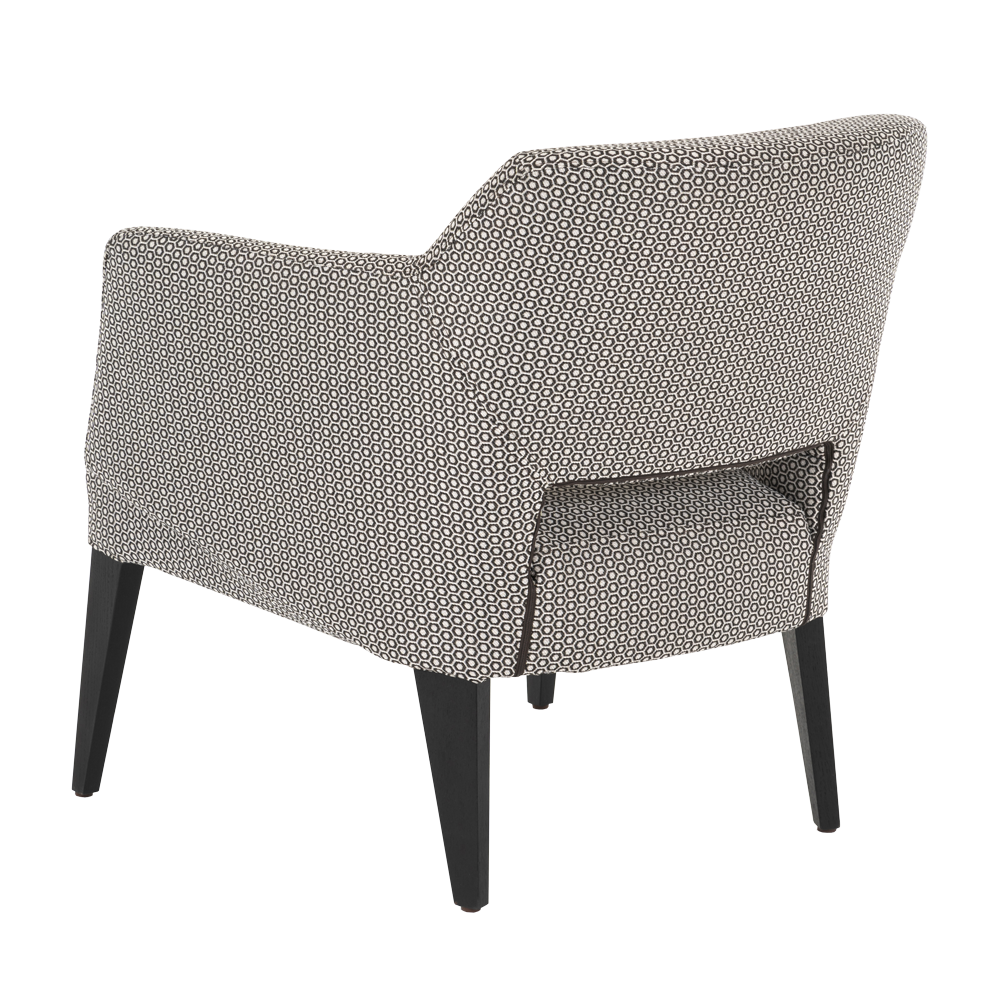 Mobitec :: Lena C05 upholstered armchair, black and white, with armrests, 73 cm wide, wooden legs