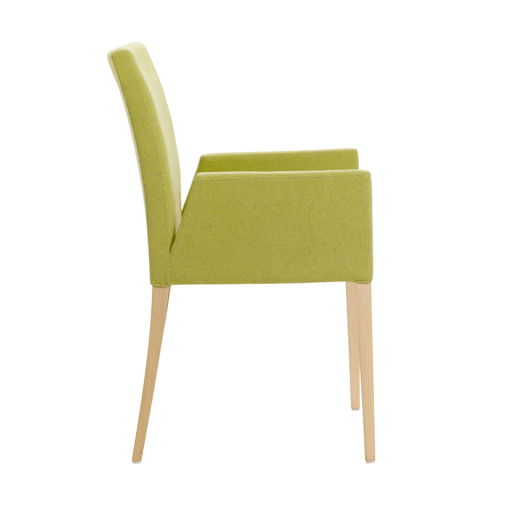 Mobitec :: Slim C06 green upholstered chair with armrests, 55 cm wide, wooden legs