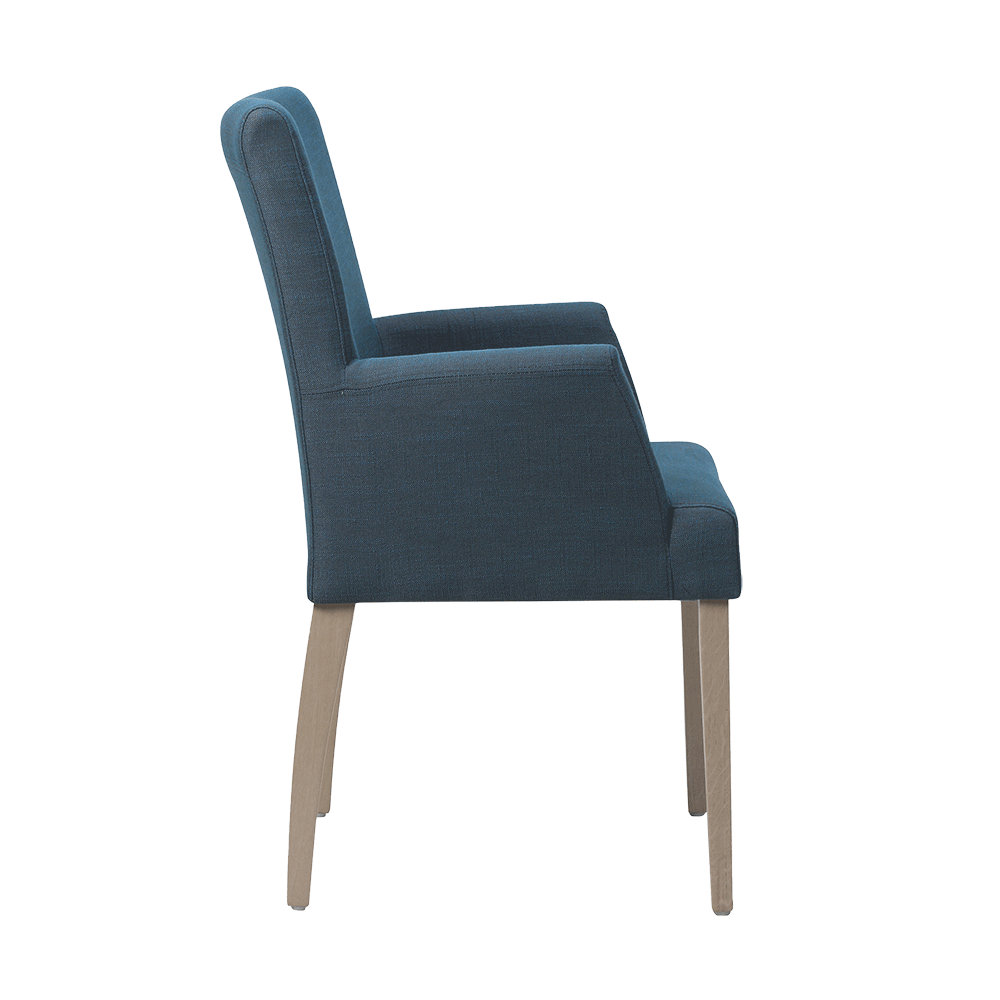 Mobitec :: Shanna C05 blue upholstered chair with armrests, width 57 cm, wooden legs