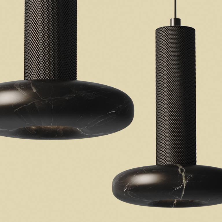 Aromas :: Lampa wisząca Hulo śr. 18 cm biały marmur / złoty metal