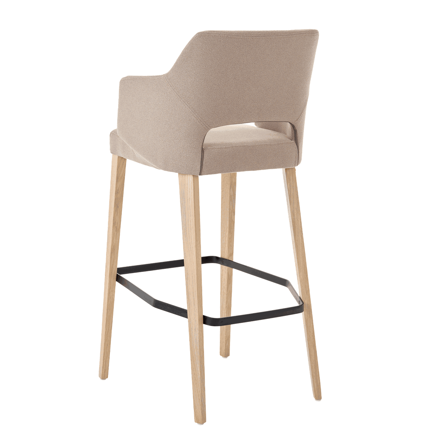 Mobitec :: Bar stool / upholstered stool Lena C08, height 113 cm, light brown, with armrests, wooden legs