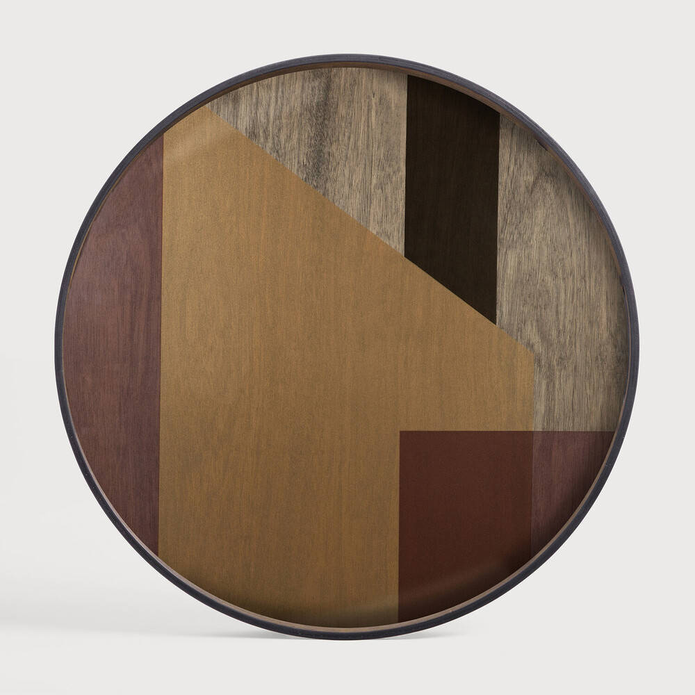 Ethnicraft :: Angle round tray, brown and burgundy, size XL, diameter 92 cm