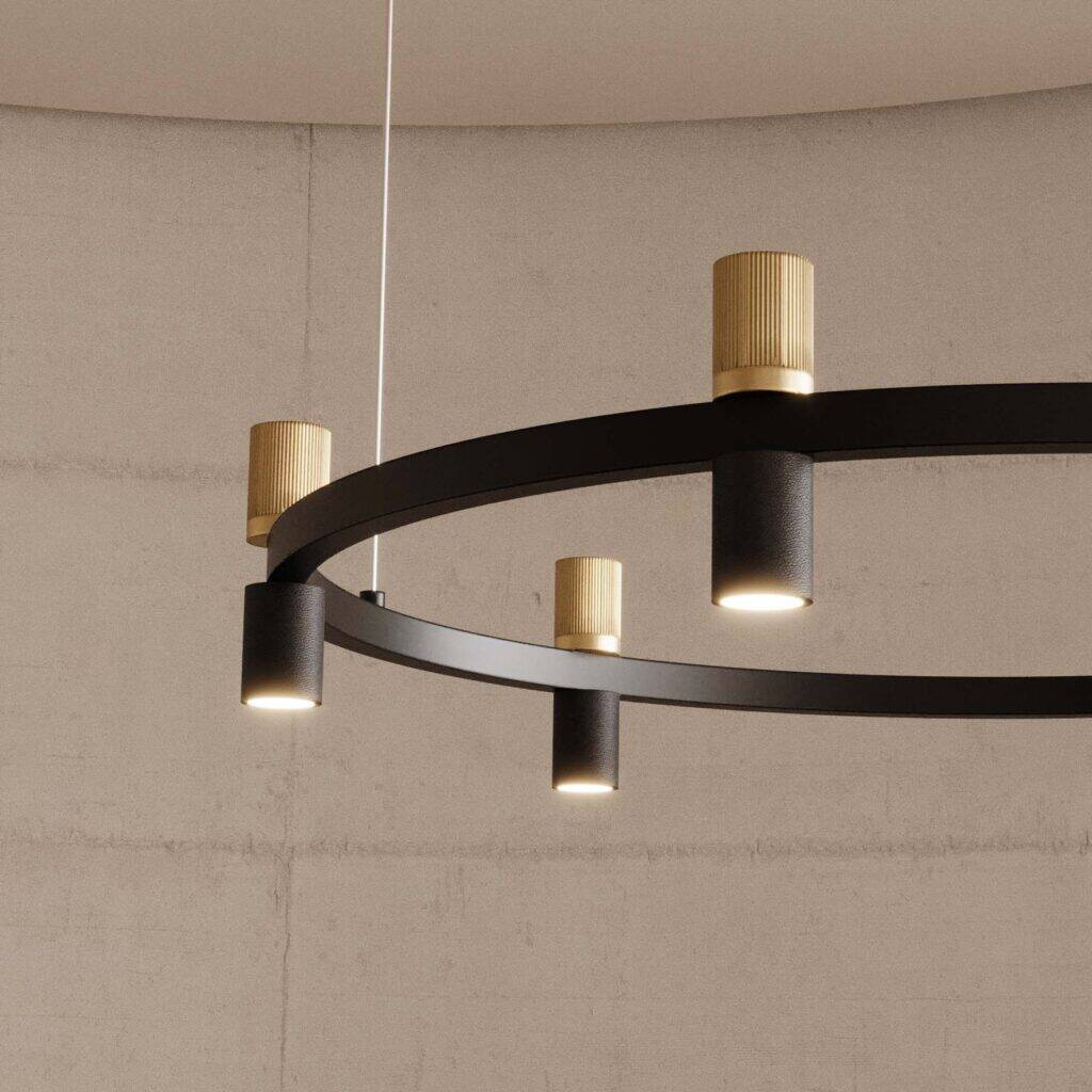Aromas :: Tura 6 pendant lamp/chandelier, diameter 84 cm, leather shades