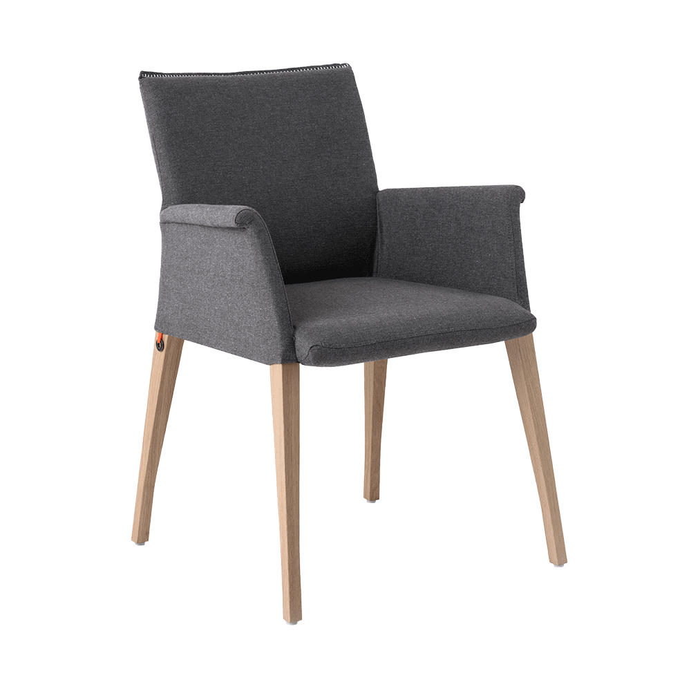 Mobitec :: Pure Deco C06 gray upholstered chair with armrests, 59 cm wide, wooden legs