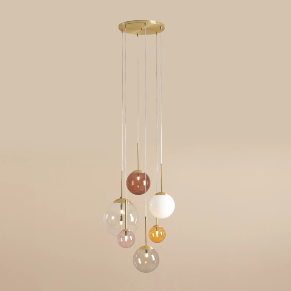 Artera :: Bosso 6 Multicolor Glass/Brass Pendant Lamp