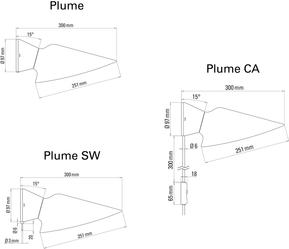 DCW:: Wandleuchte/Wandleuchte Plume, weißer Porzellanschirm, Tiefe 30 cm