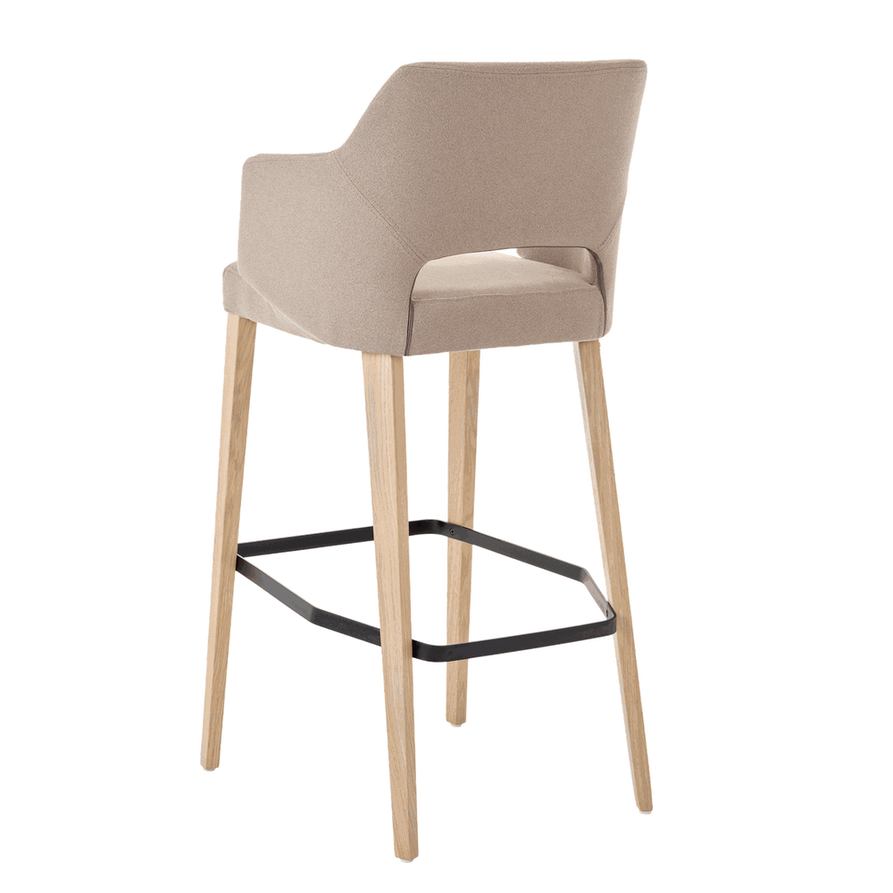 Mobitec :: Bar stool / upholstered stool Lena C08, height 113 cm, light brown, with armrests, wooden legs