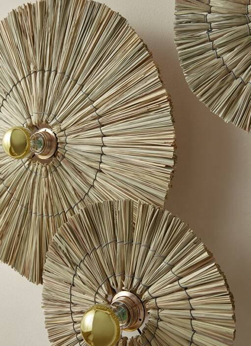 Aromas :: Laos wall lamp / sconce, diameter 30 cm, natural, depth 10 cm, gold mounting