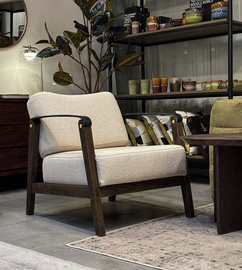 Nordic Line: Philip beige upholstered armchair with leather armrests