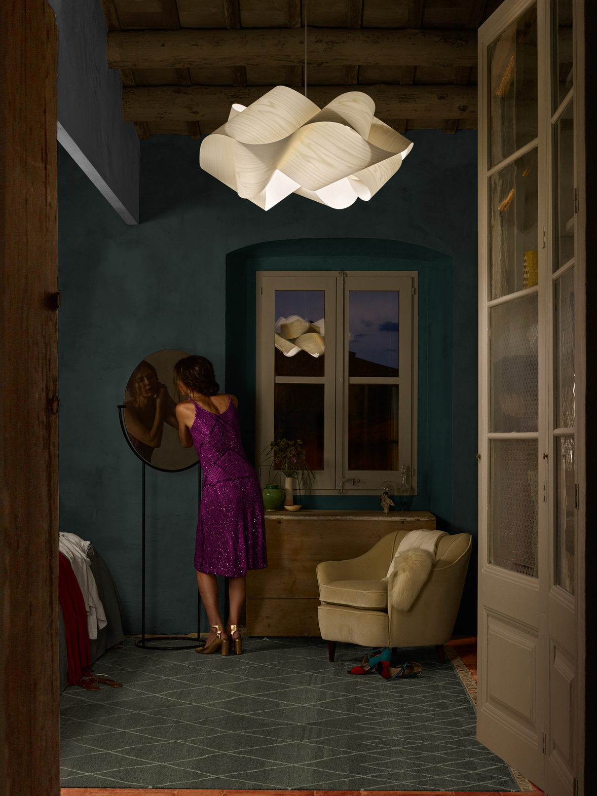 LZF :: Swirl pendant lamp, diameter 54 cm, natural cherry color / nickel-plated ceiling rose