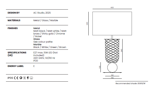 Aromas :: Lampa stołowa Olas wys. 60 cm kolor do wyboru