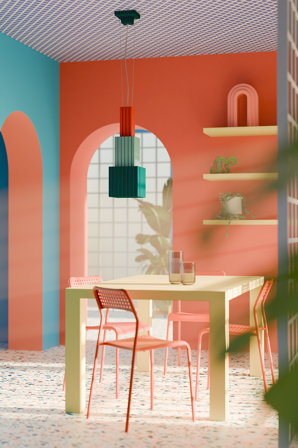 Ferroluce :: Lampa wisząca Metra wys. 66 cm czerwono-turkusowo-zielona