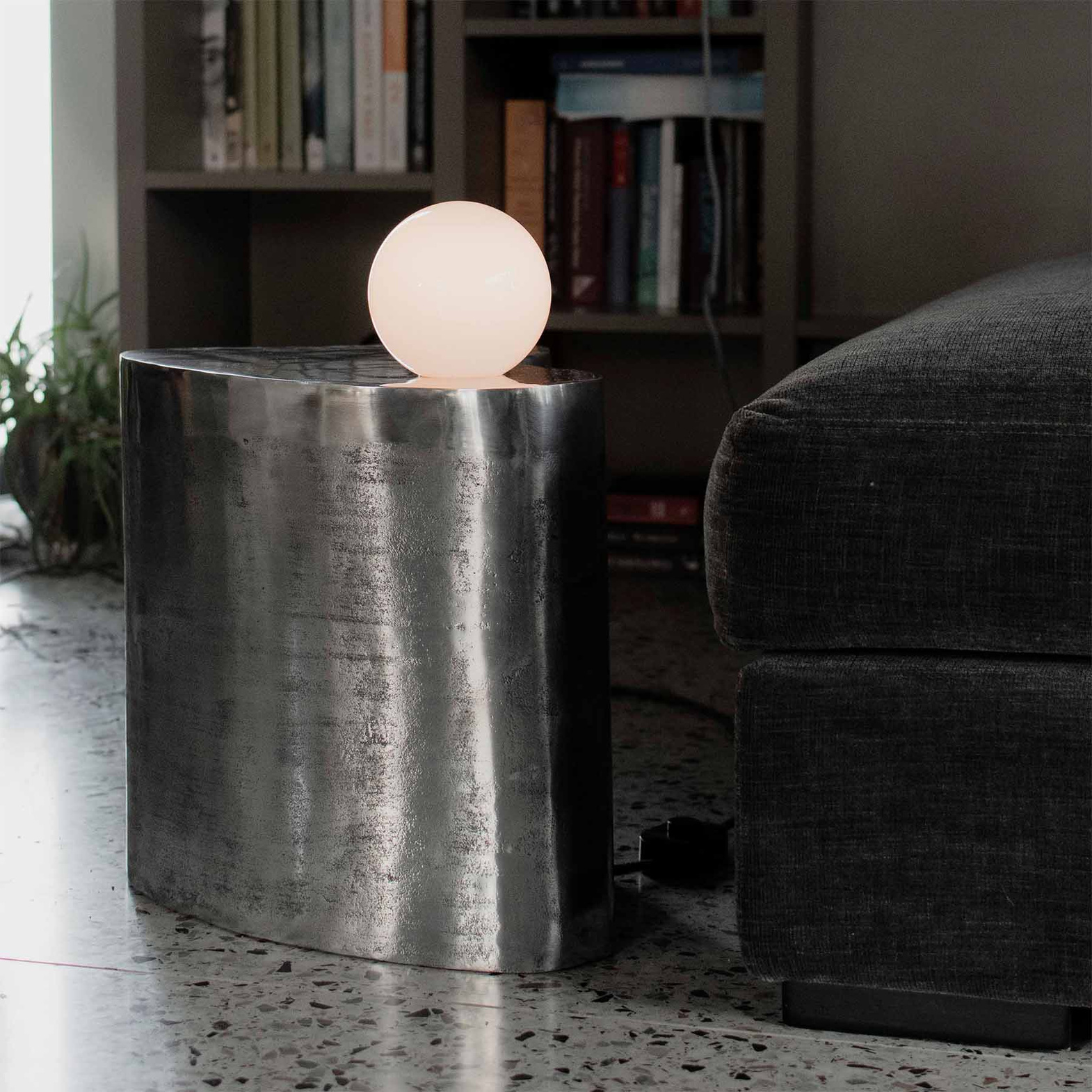 Embassy Interiors :: Aluminum table with a spherical lamp / artistic light object, height 38 cm