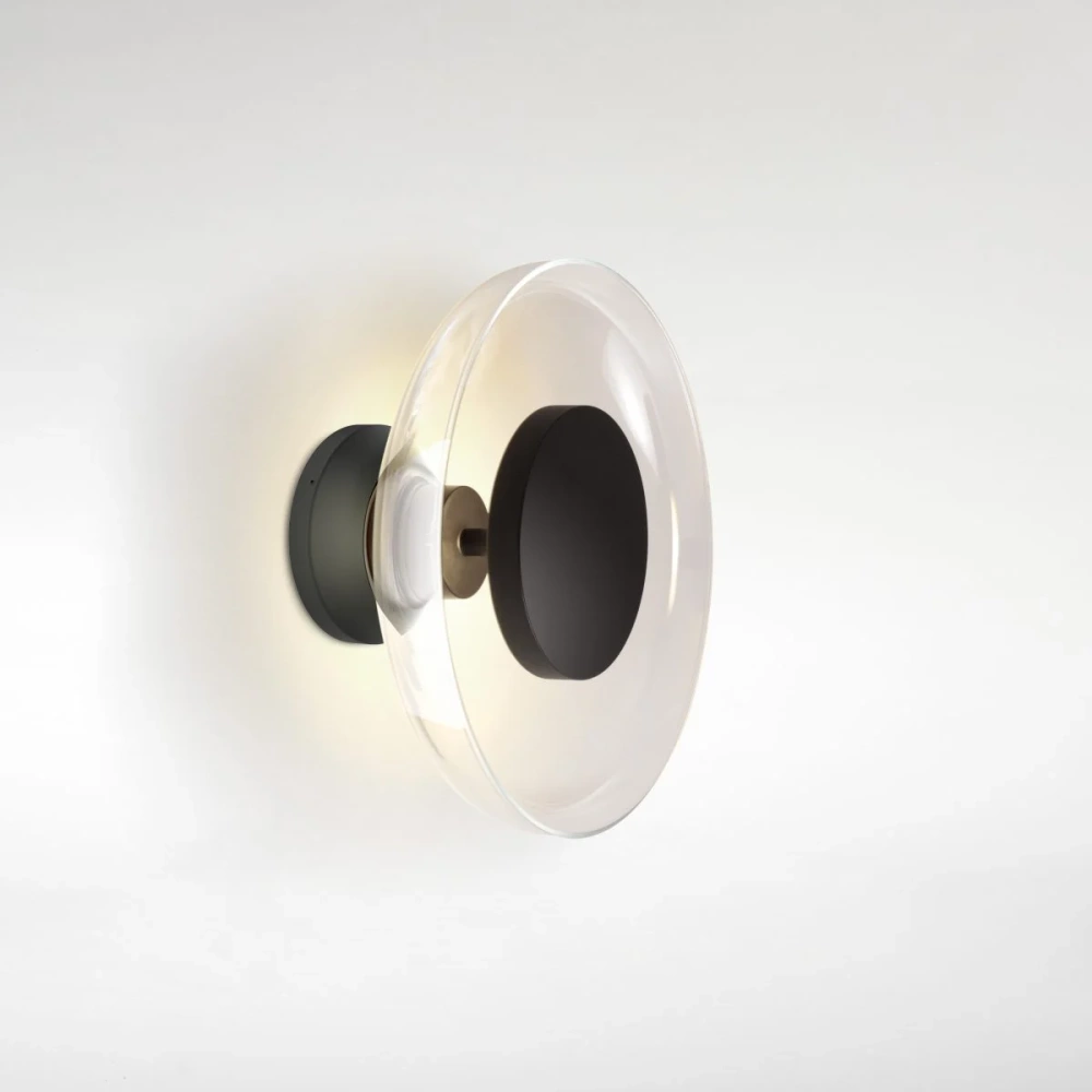 Marset :: Aura Plus Wandleuchte mit Baldachin, Schwarz und Transparent, Durchmesser 25,3 cm