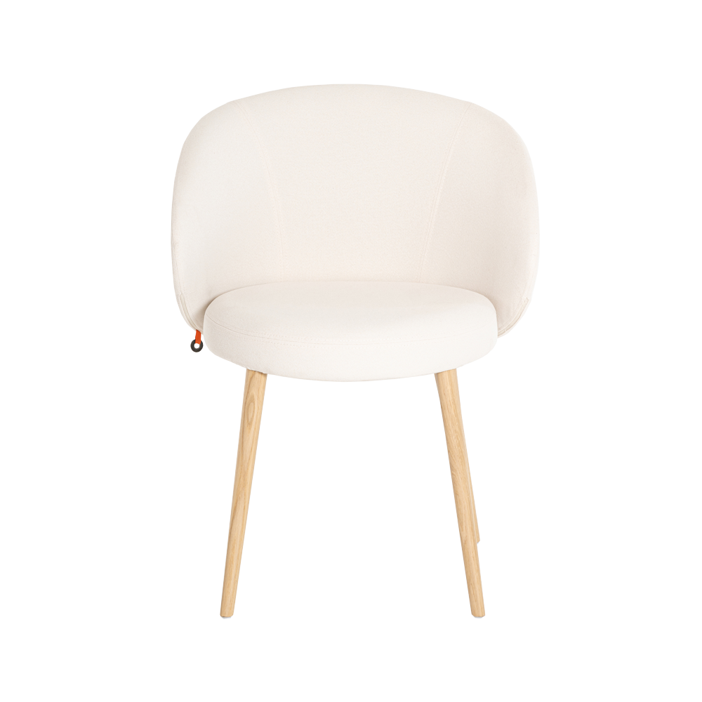 Mobitec :: Neo C02 white upholstered chair with armrests on wooden legs, width 59 cm