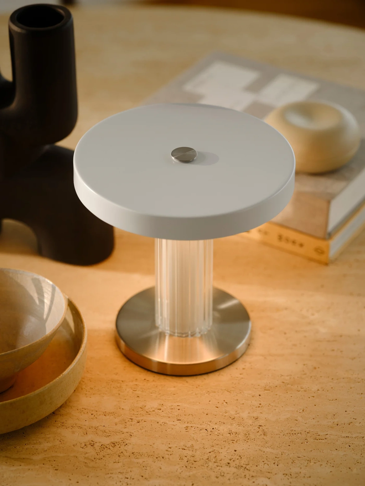 Design For The People :: Trezzi portable table lamp, height 21.9 cm, white / transparent