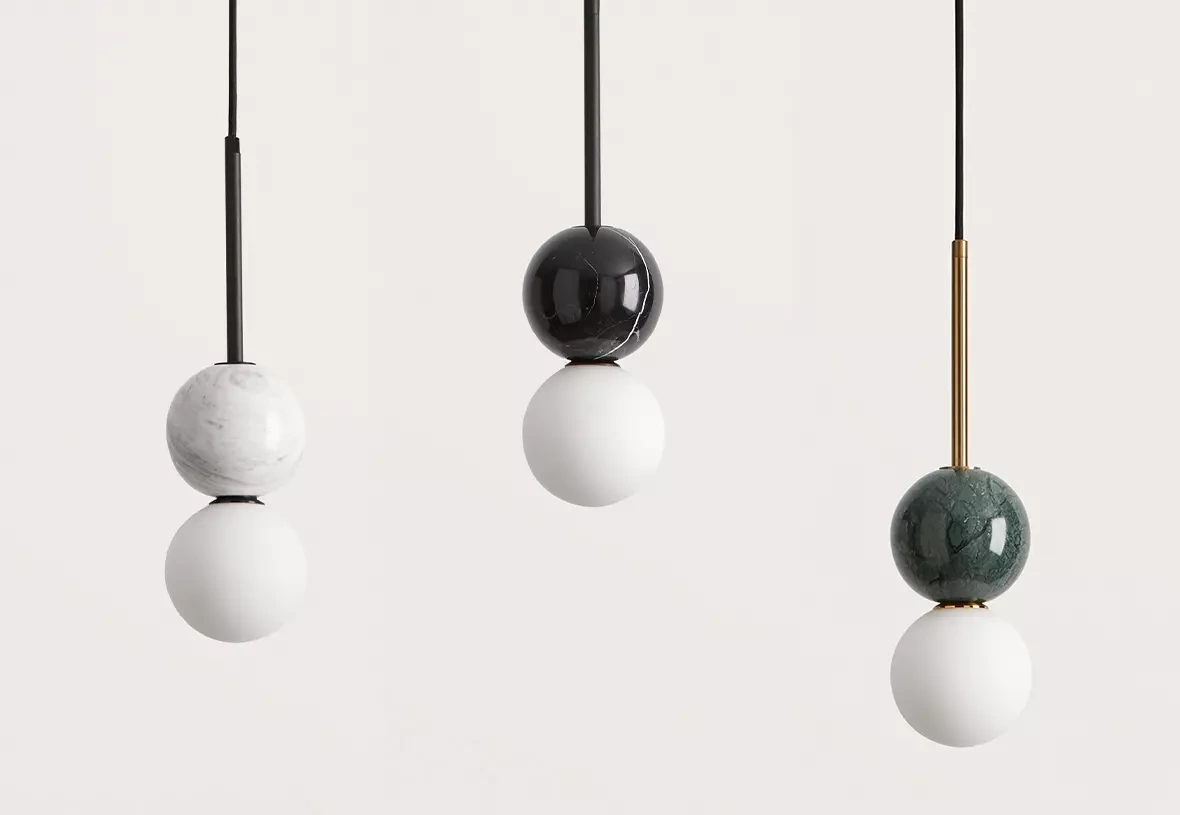 Aromas :: Dalt metal pendant lamp, diameter 10 cm, green marble / gold