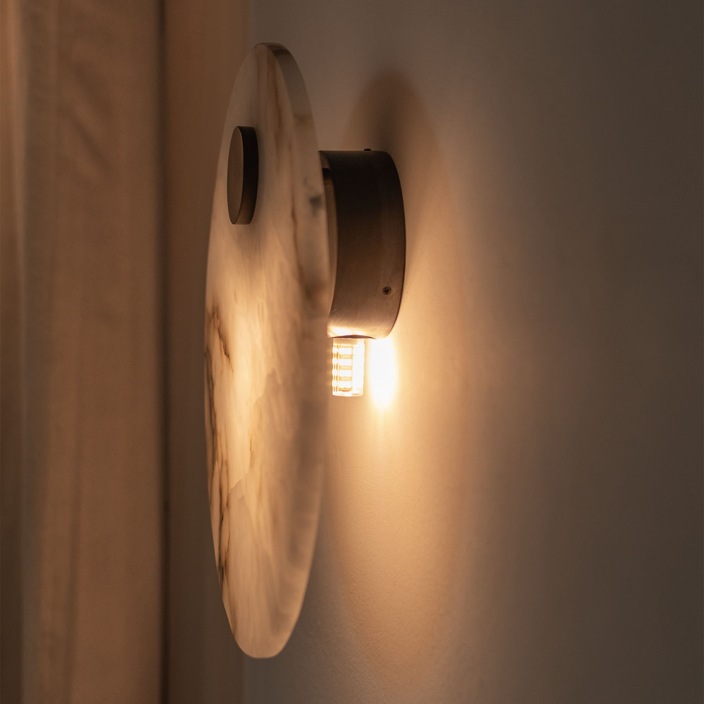 Embassy Interiors :: Eos alabaster wall lamp / sconce, diameter 30 cm, white alabaster / brass with patina