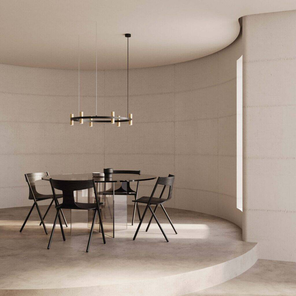 Aromas :: Tura 6 pendant lamp/chandelier, diameter 84 cm, leather shades