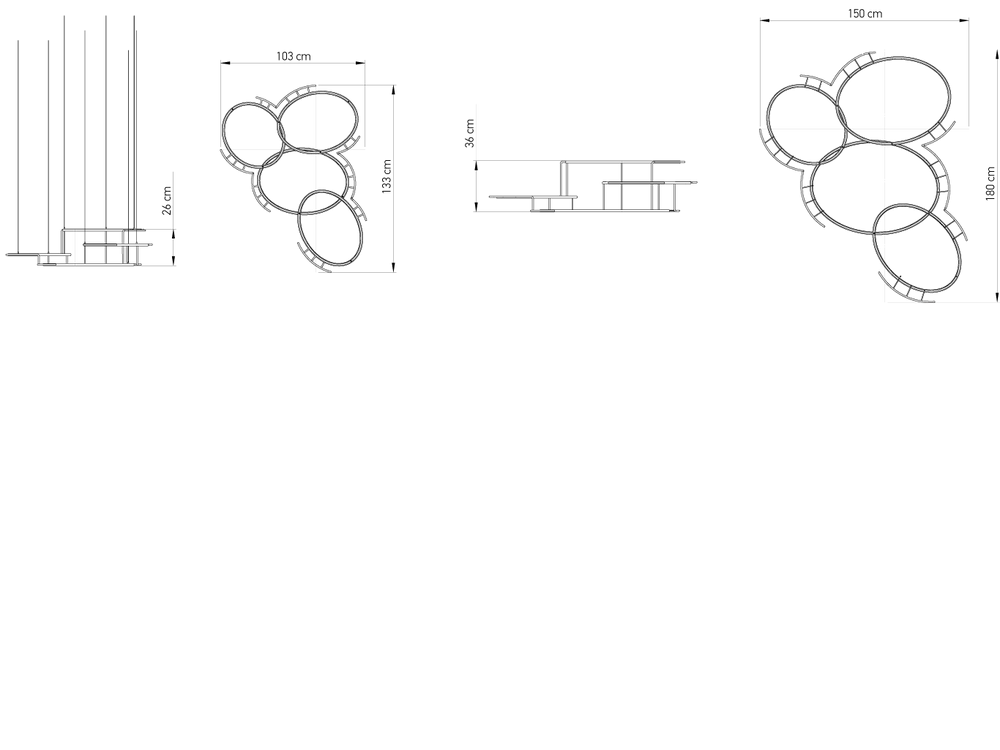 DCW:: Collection Eric de Dormael Broche hanging lamp, gold, size M, width 133 cm