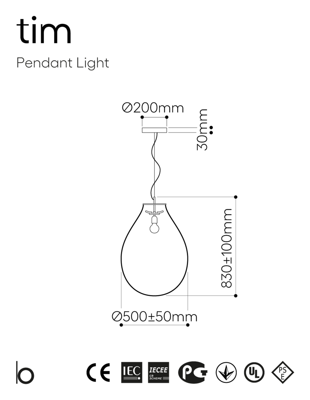 Bomma :: Lampa wisząca Tim wys. 83 cm rozm. M transparentno-czarna