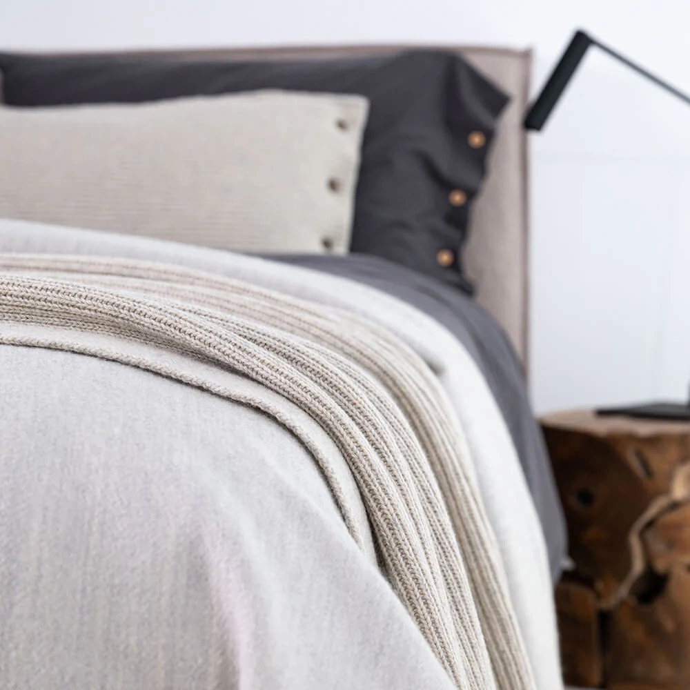 Moyha :: Pled z wełną klasyczny Premium kremowo-szary 130x220 cm