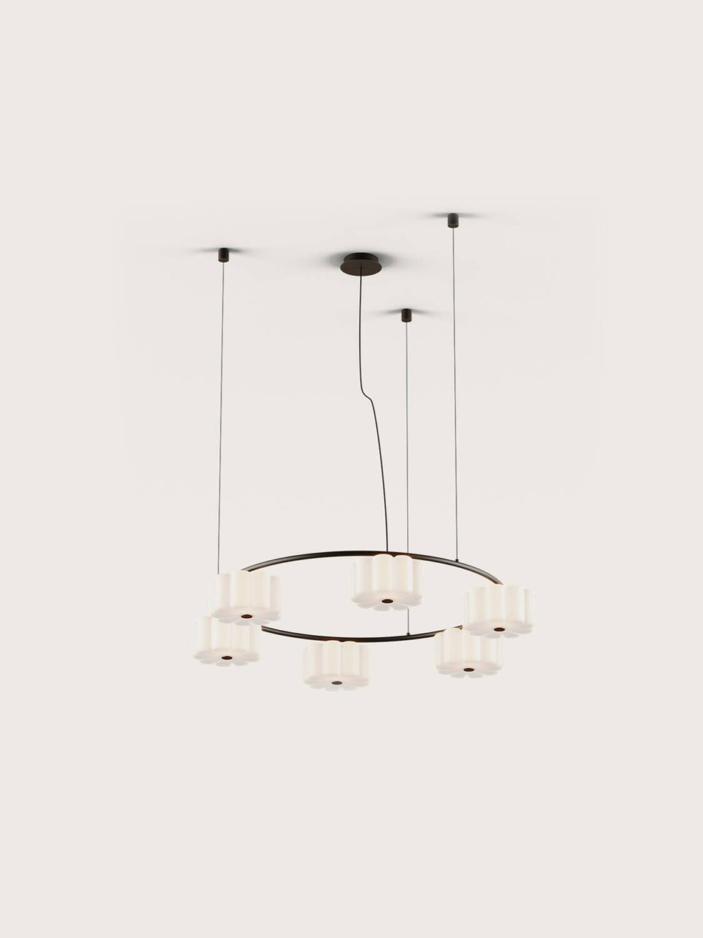 Aromas :: Flow pendant lamp/chandelier, diameter 80 cm, black metal/white shades