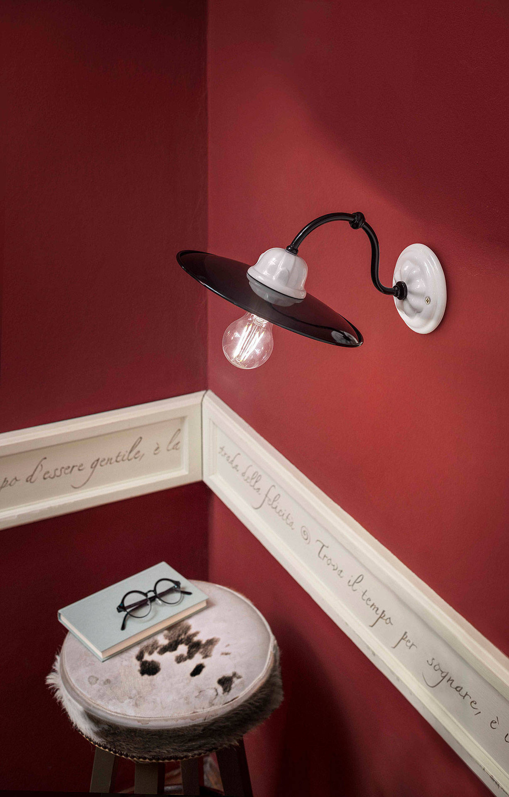 Ferroluce :: Potenza wall lamp/sconce, white and black, diameter 25 cm