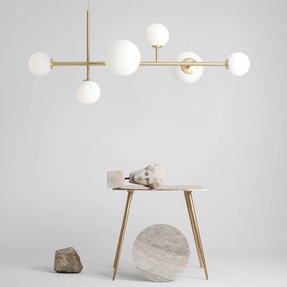 Artera :: Lampa wisząca Dione 6 szer. 130 cm złota / mleczny klosz