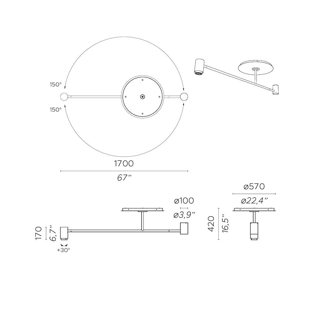 Contardi :: Melanocetus Pl ceiling lamp, width 170 cm, gold and black