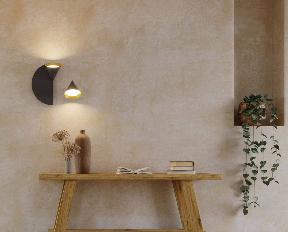 Robin :: Rubi Duo Wandleuchte in Schwarz und Gold, Breite 25,5 cm