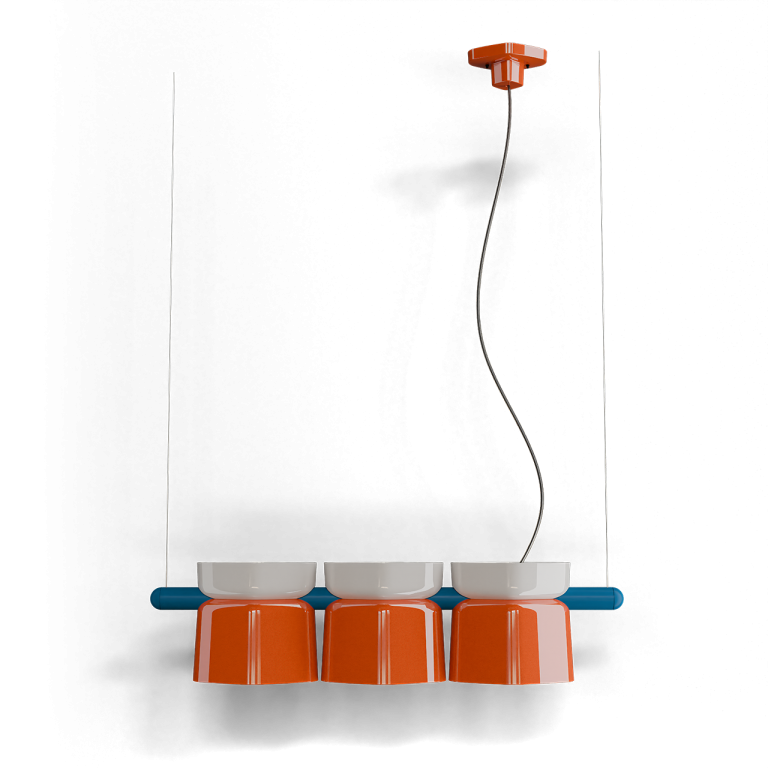 Ferroluce :: Yakitori hanging lamp, width 130 cm, orange-gray